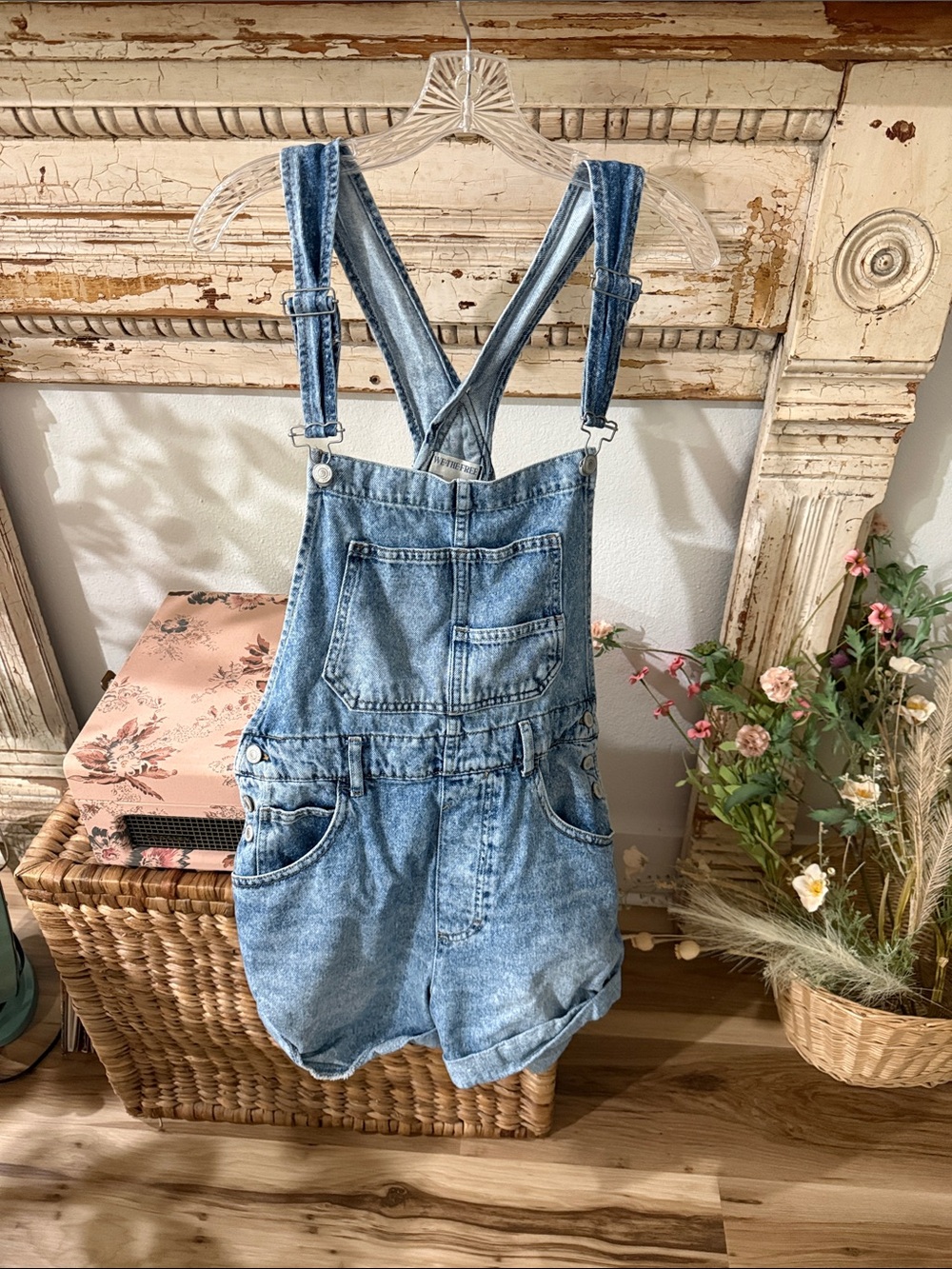 We The Free Light Blue Denim Short Overalls